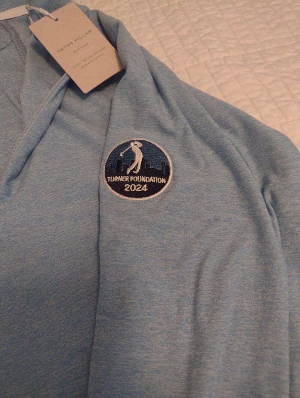New Peter Millar Crown Women L Pullover 1/4 Zip Long Slv Blue Turner Golf UPF50 - Picture 4 of 11